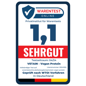 Warentest Siegel veganes Poteinpulver von Vetain