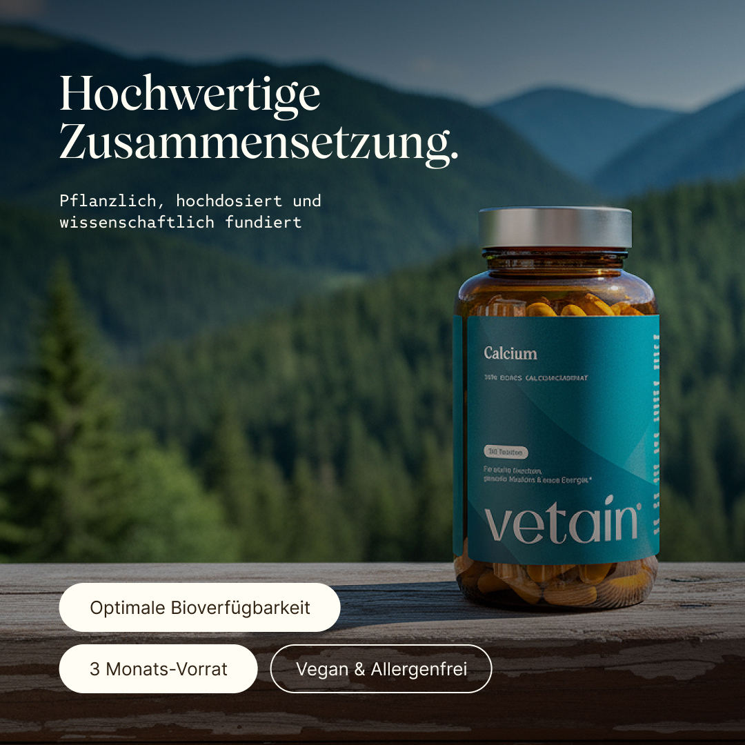 Vetain Calcium Tabletten in hochwertiger Zusammensetzung: Pflanzlich, hochdosiert und wissenschaftlich fundiert. Optimale Bioverfügbarkeit, 3 Monats-Vorrat, vegan & allergenfrei