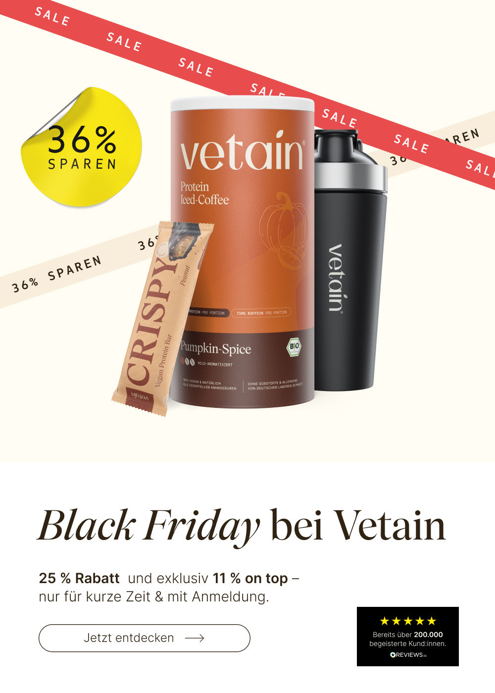 Vetain Black Friday mit 25% Rabatt und exklusiv 11% on top - für kurze Zeit und nur mit Anmeldung.