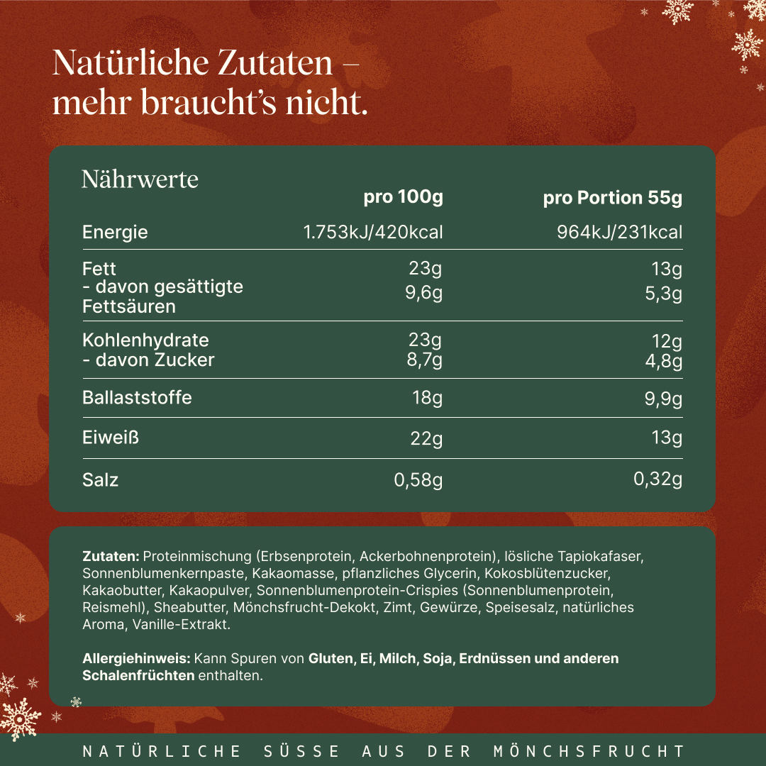Vetain veganer Crispy Proteinriegel Lebkuchen mit natürlichen Zutaten. 13g Protein und 231 kcal pro Riegel