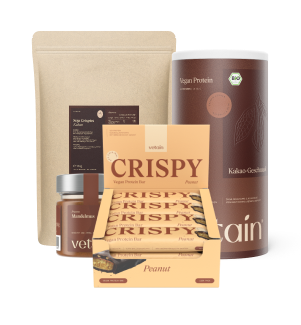 Vetain Bundles Nut & Crunch Crispy Proteinriegel, Proteinpulver vegan Kakao, Bio-Nussmus, Soja Crispies