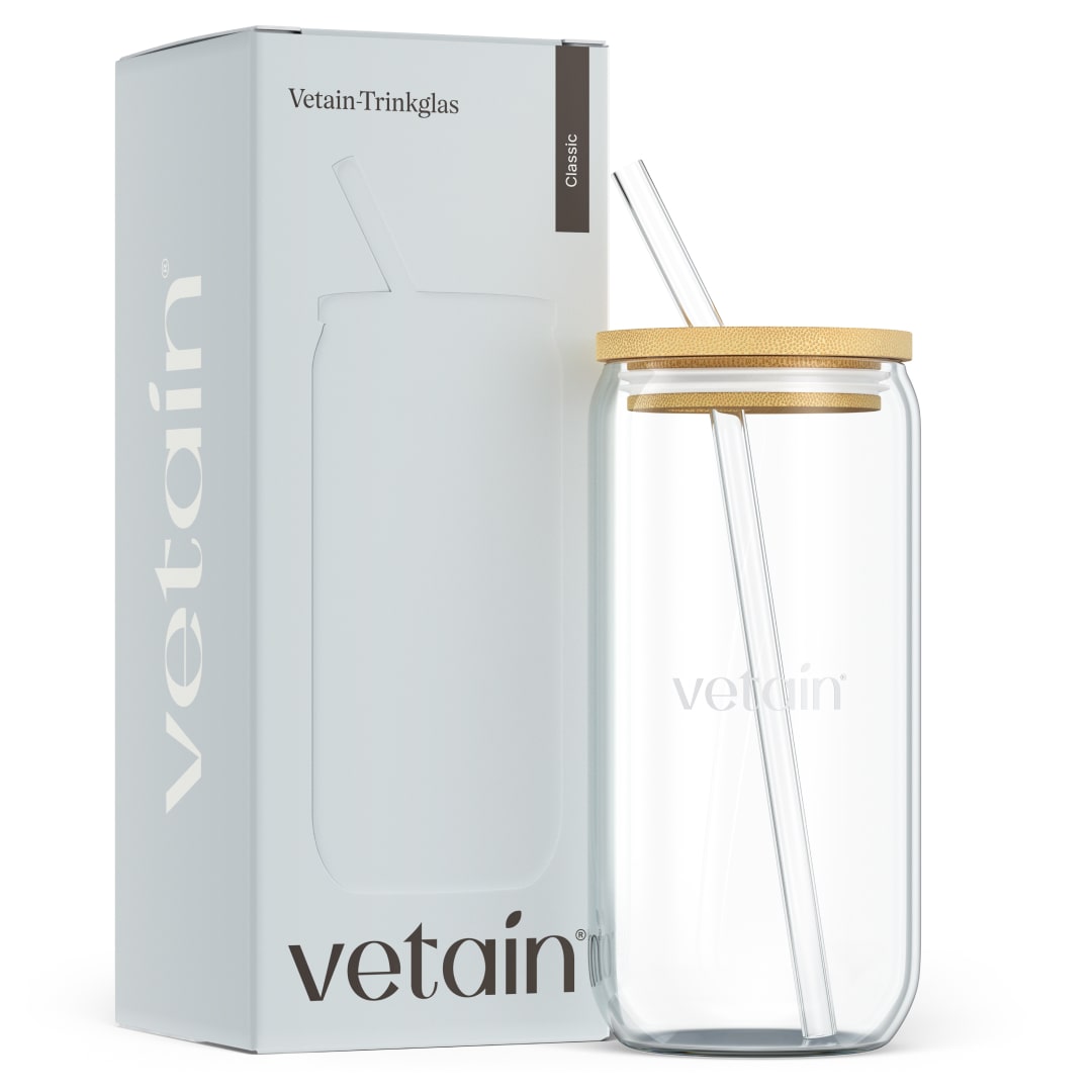 Vetain Trinkglas mit Bambusdeckel und Strohhalm