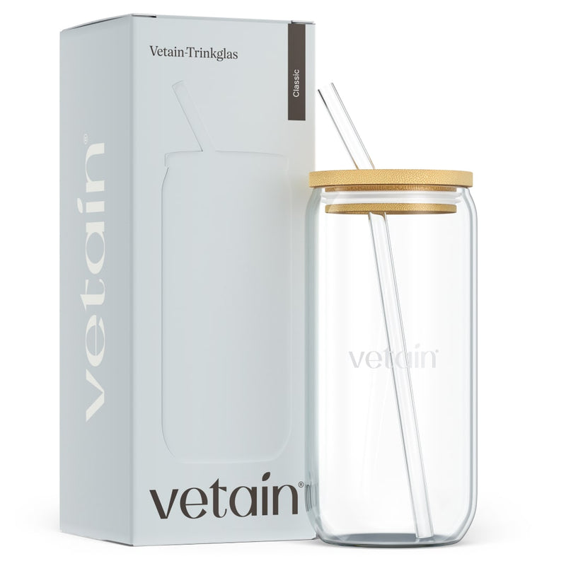 Vetain Trinkglas mit Bambusdeckel und Strohhalm