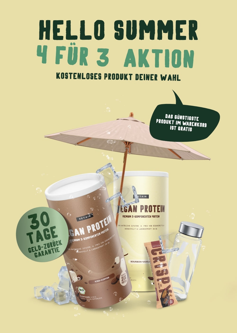 4für3 Hello Summer Aktion - Vetain Vegane Proteinpulver und Supplements