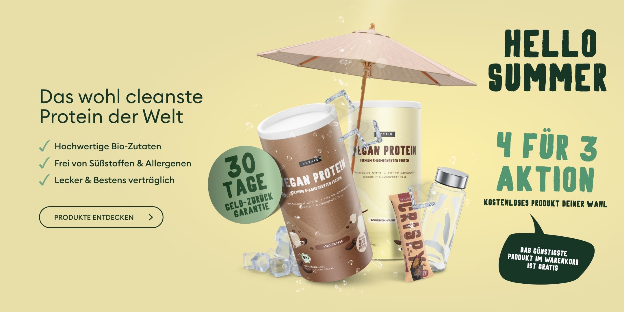 4für3 Hello Summer Aktion - Vetain Vegane Proteinpulver und Supplements