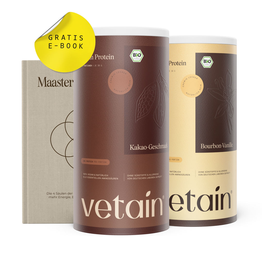 Vetain Vegan Protein Starter Paket (Kakao und Bourbon-Vanille) mit gratis Ebook