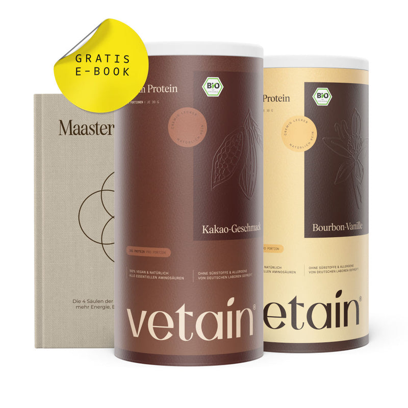 Vetain Vegan Protein Starter Paket (Kakao und Bourbon-Vanille) mit gratis Ebook