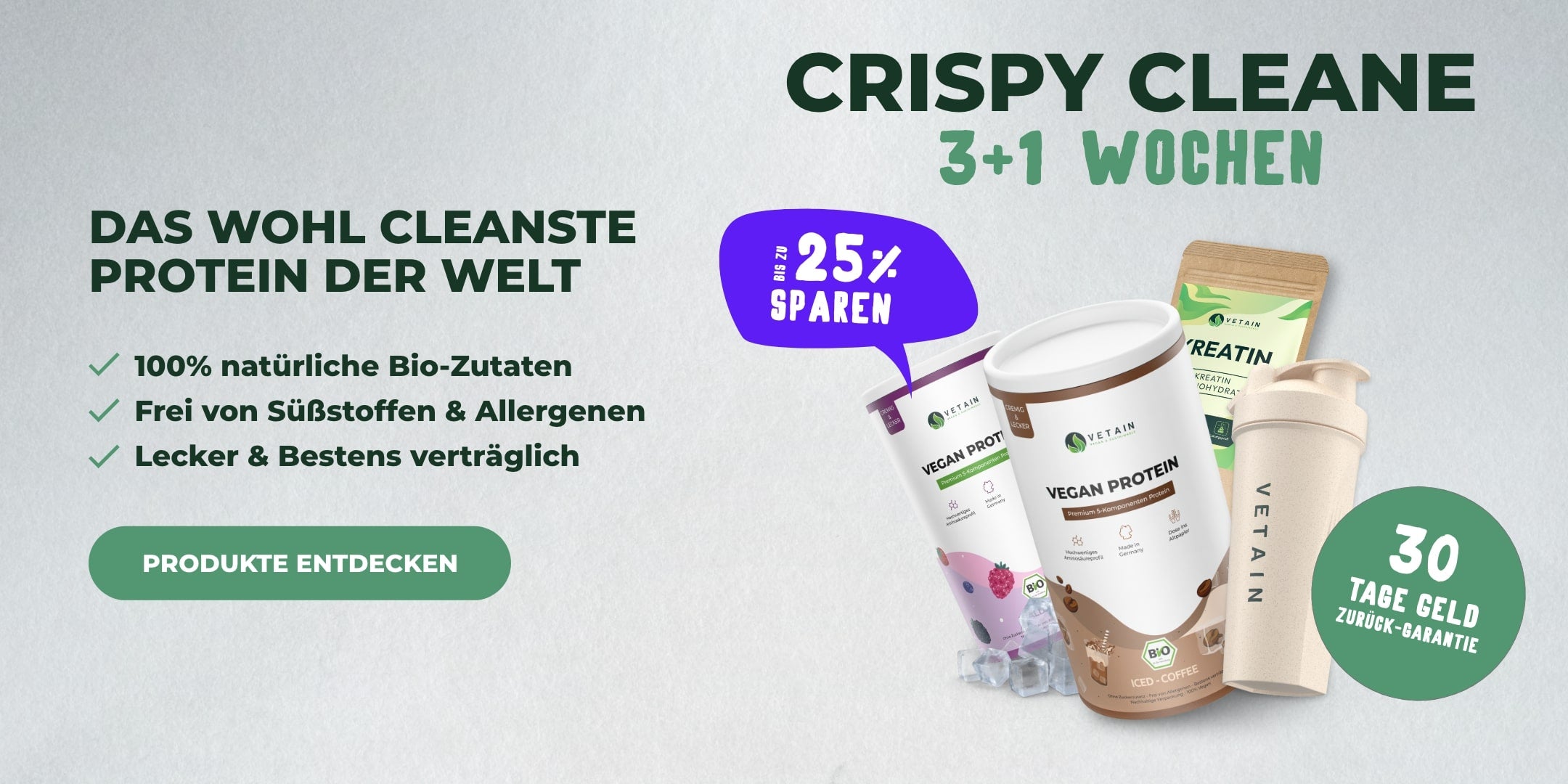 Vetain Onlineshop Banner vegane Supplements - Crispy Launch