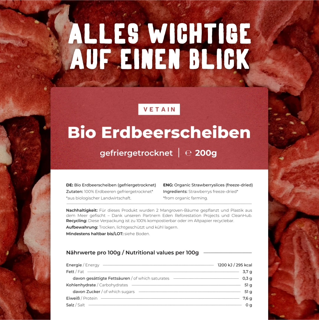 Zutaten Erdbeerscheiben gefriergetrocknet bio Vetain