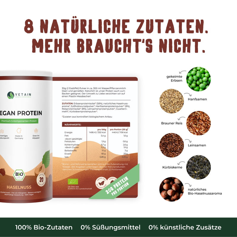 Vegan Protein Haselnuss - Natürliche Zutaten - Mehrkomponentenprotein