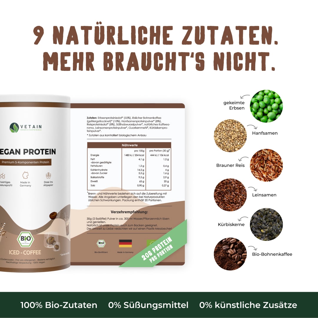 Vegan Protein Iced-Coffee - Natürliche Zutaten - Mehrkomponentenprotein