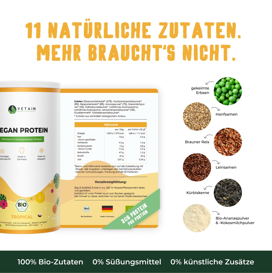 Vegan Protein Tropical - Natürliche Zutaten - Mehrkomponentenprotein