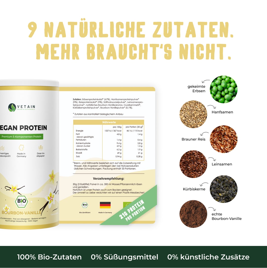 Vegan Protein Vanille - Natürliche Zutaten - Mehrkomponentenprotein