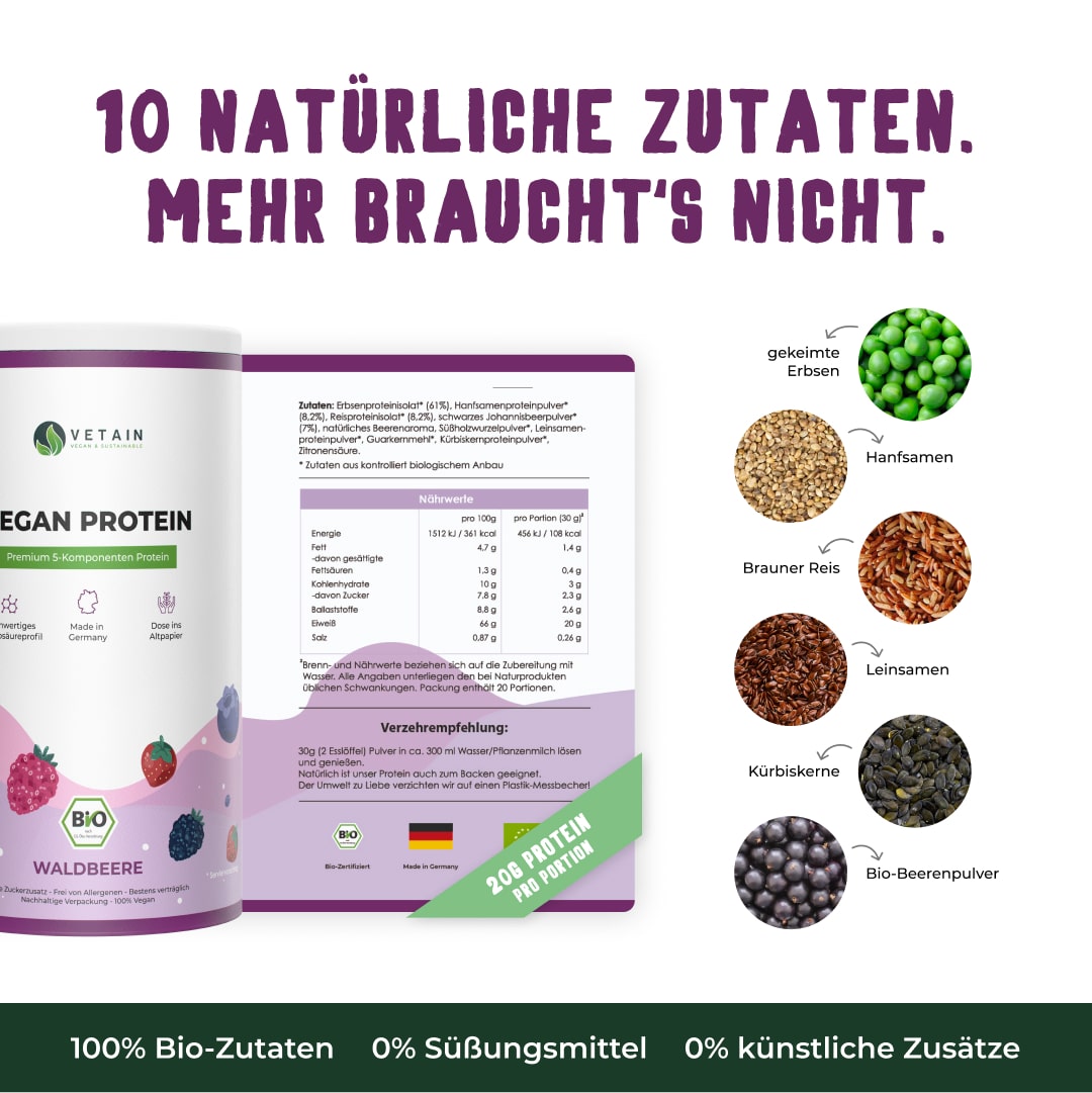 Vegan Protein Waldbeere - Natürliche Zutaten - Mehrkomponentenprotein