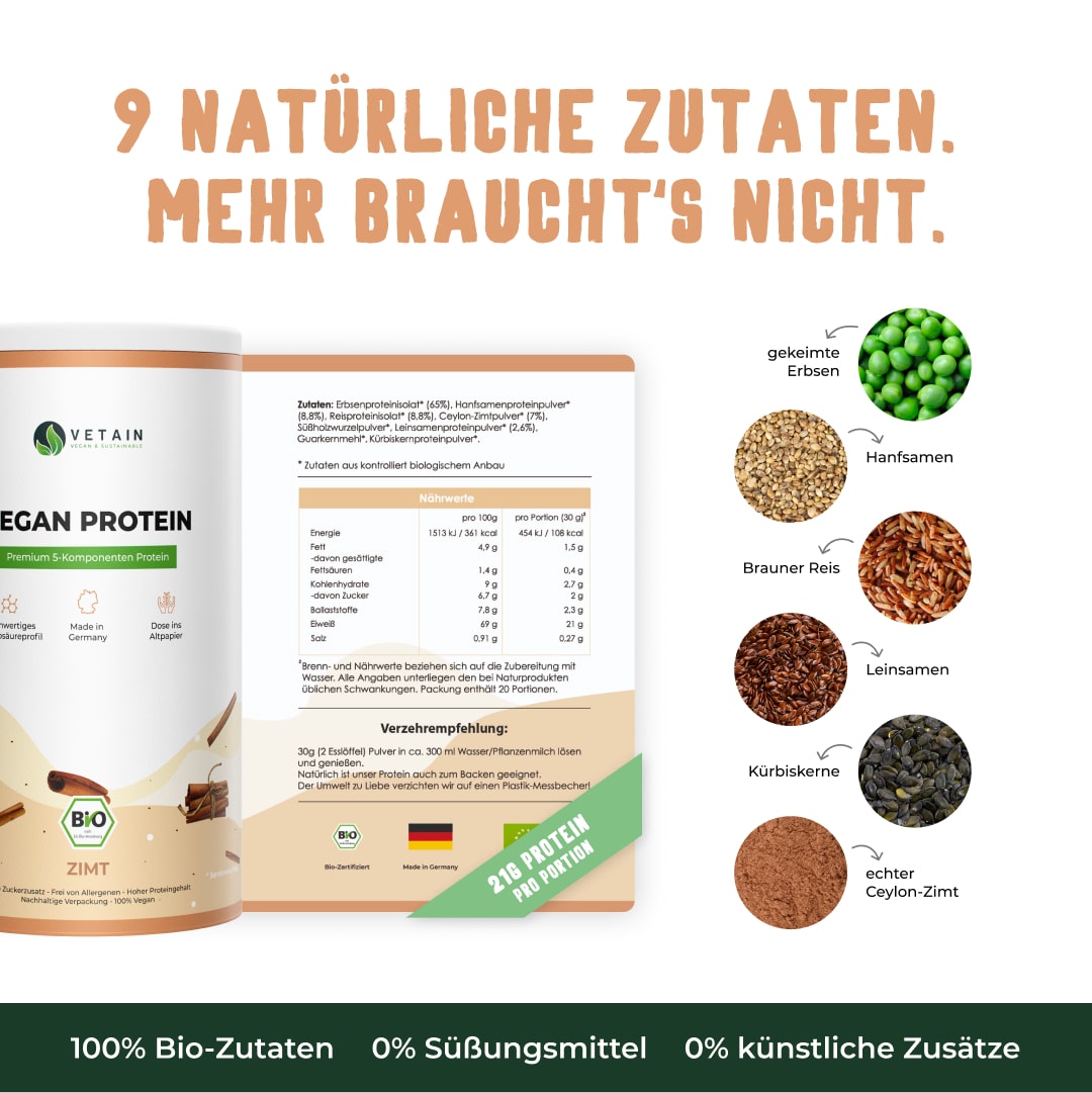 Vegan Protein Zimt - Natürliche Zutaten - Mehrkomponentenprotein