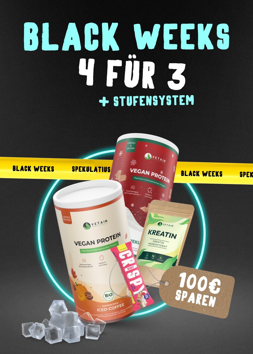 Vetain Black Weeks Aktion Veganes Proteinpulver und Supplements