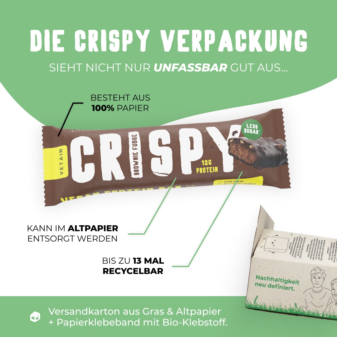 Vetain Crispy veganer Proteinriegel - nachhaltige Verpackung