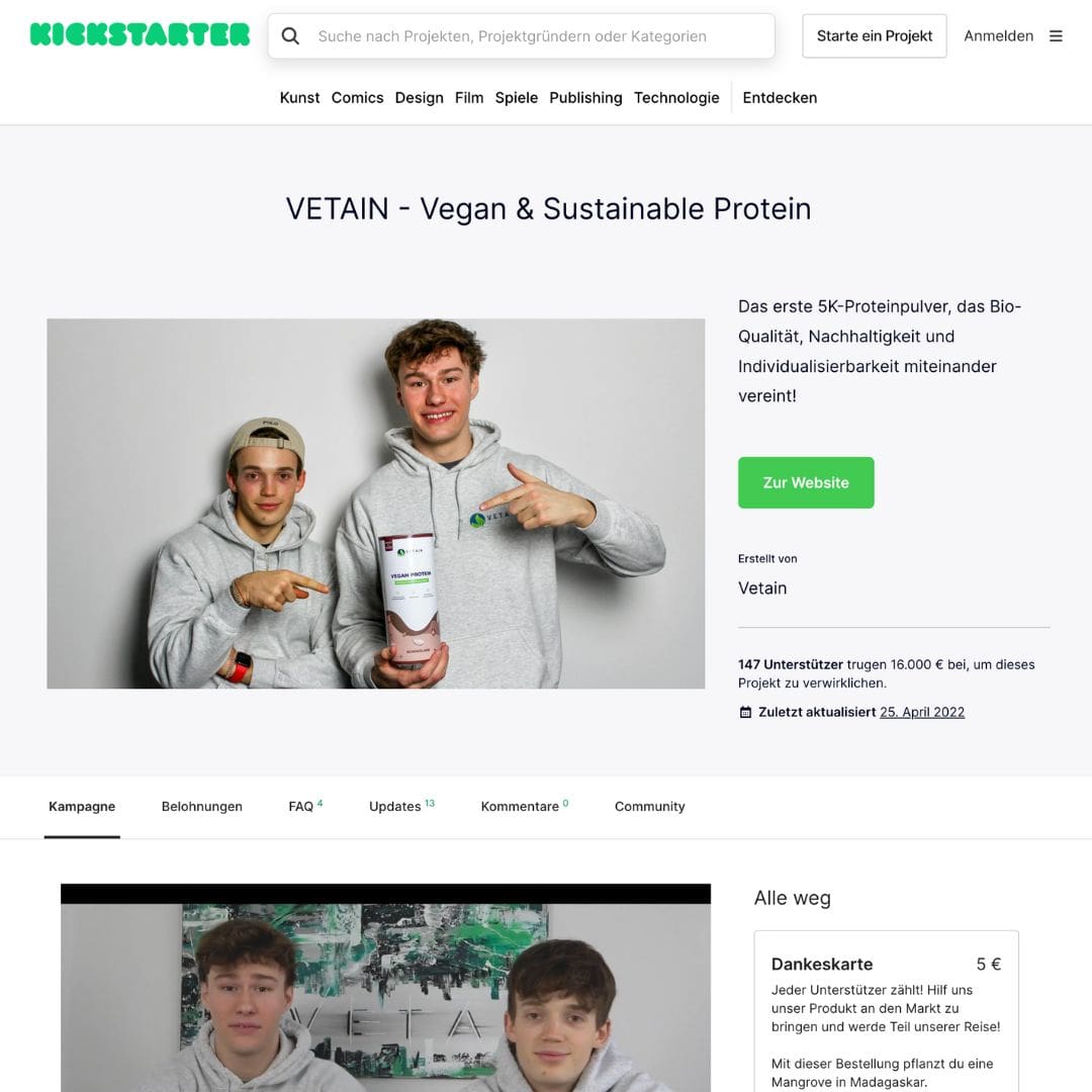 Vetain Story Kickstarter